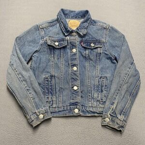 Levis Denim Jacket Youth Large Blue Trucker 12-13 Yrs Distressed Jean Kids